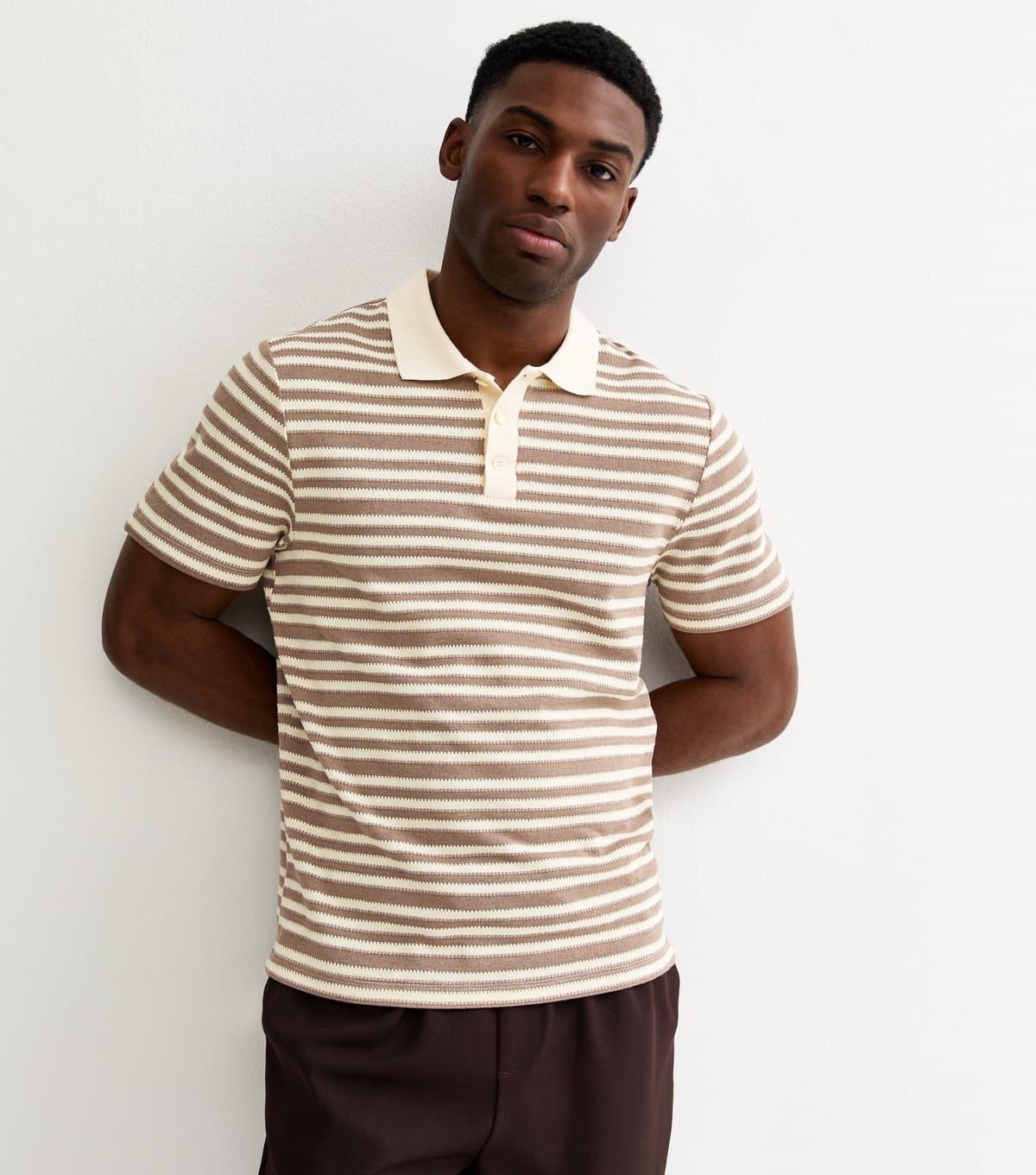 New Look Men's Cream Regular Striped Polo Shirt New Look