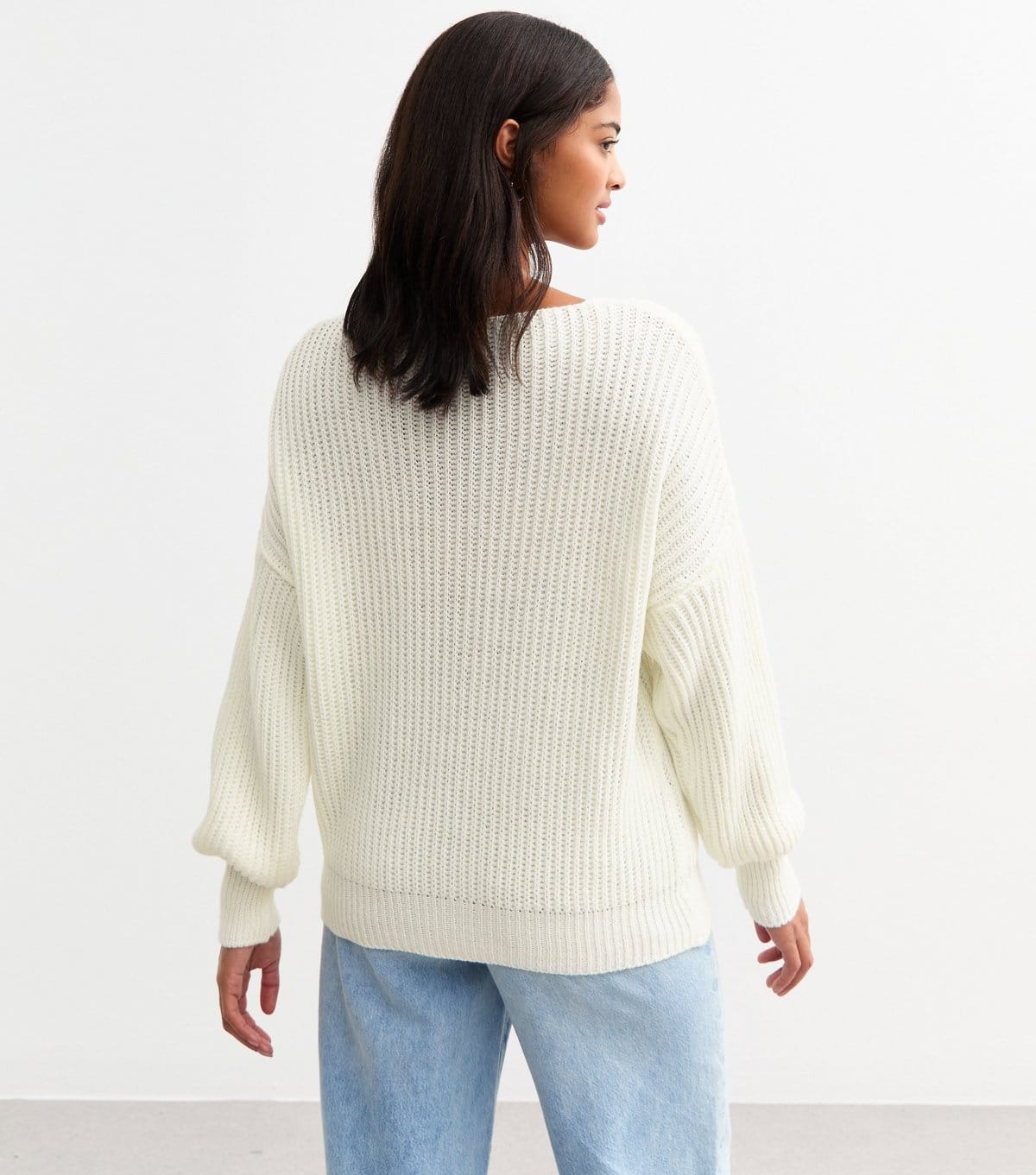Gini London Women's Cream V Neck Chunky Knit Jumper Gini London New Look - 4