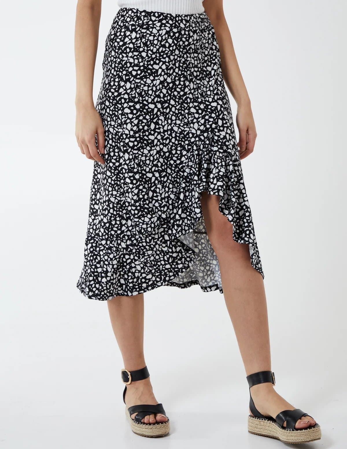Blue Vanilla Asymmetric Frill Hem Midi Skirt