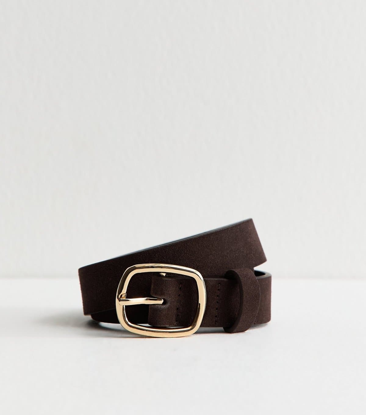 New Look Dark Brown Real Suede Rectangle Buckle Belt New Look