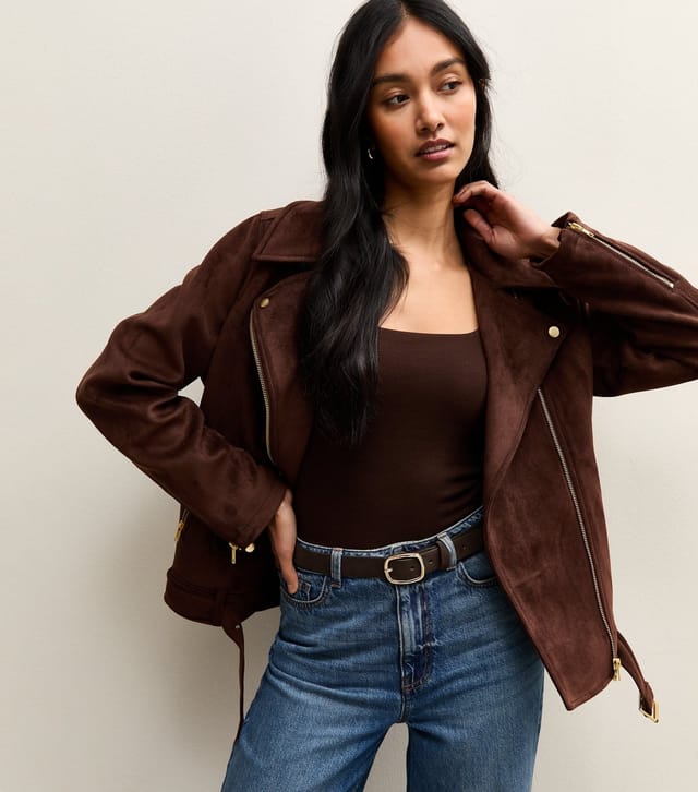 New Look Dark Brown Real Suede Rectangle Buckle Belt New Look - 2