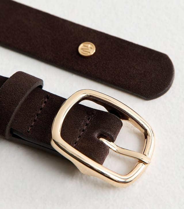 New Look Dark Brown Real Suede Rectangle Buckle Belt New Look - 3