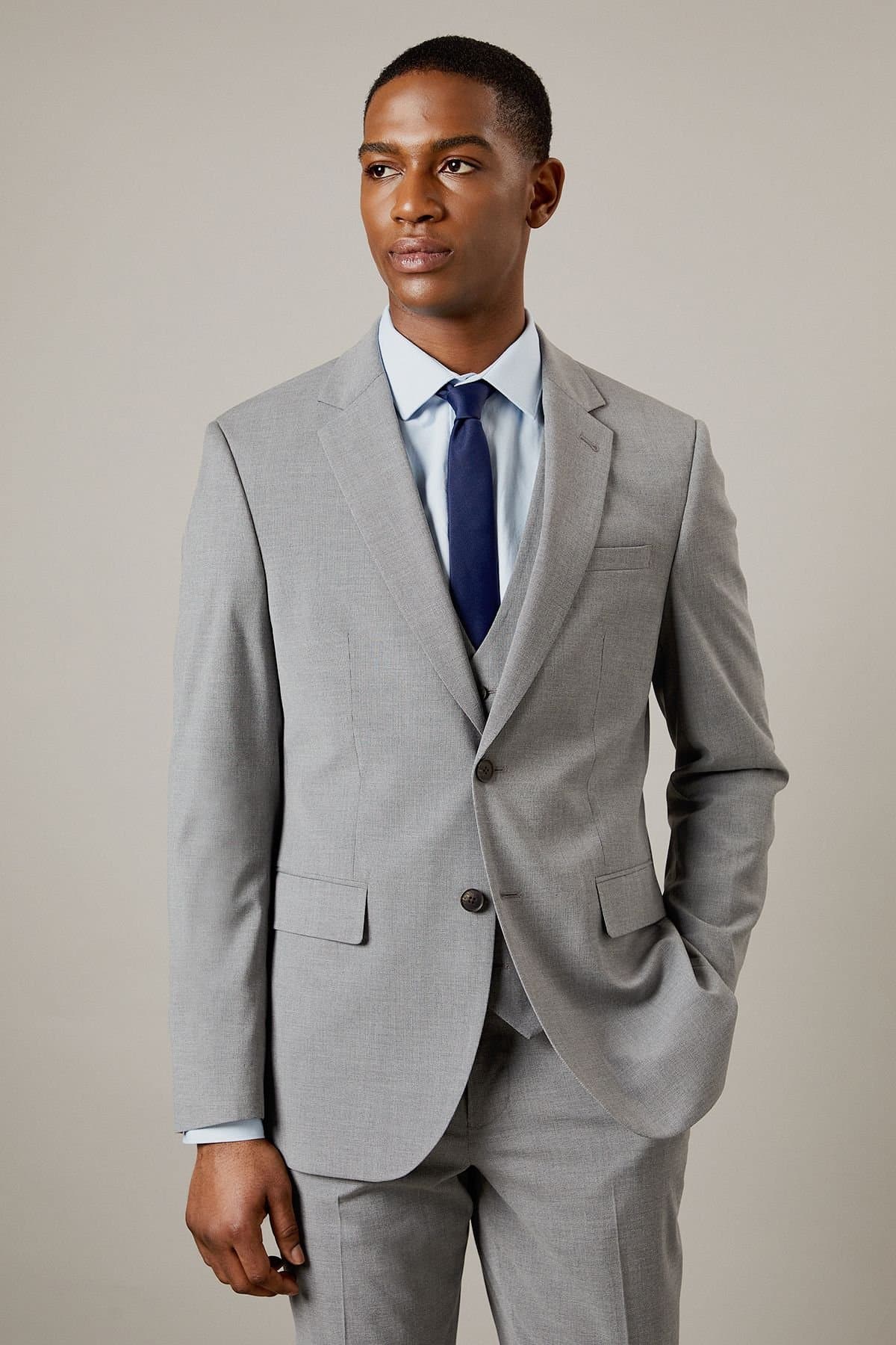 Burton Burton Men's Grey Textured Tailored Fit Suit Jacket