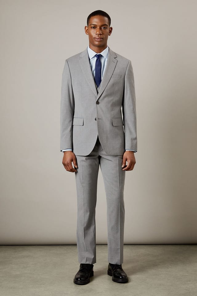 Burton Burton Men's Grey Textured Tailored Fit Suit Jacket - 2