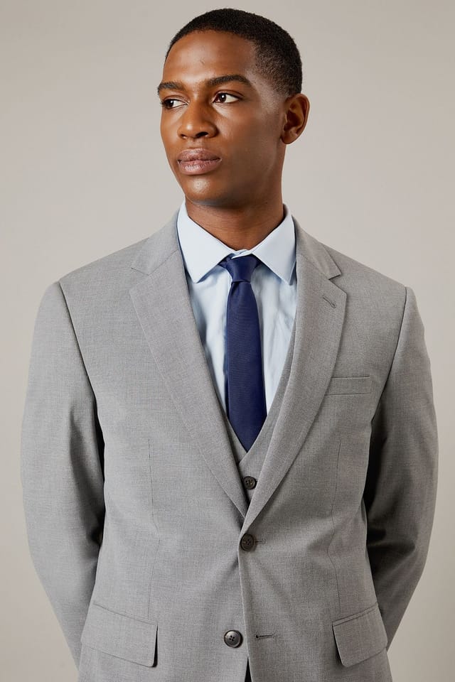 Burton Burton Men's Grey Textured Tailored Fit Suit Jacket - 3