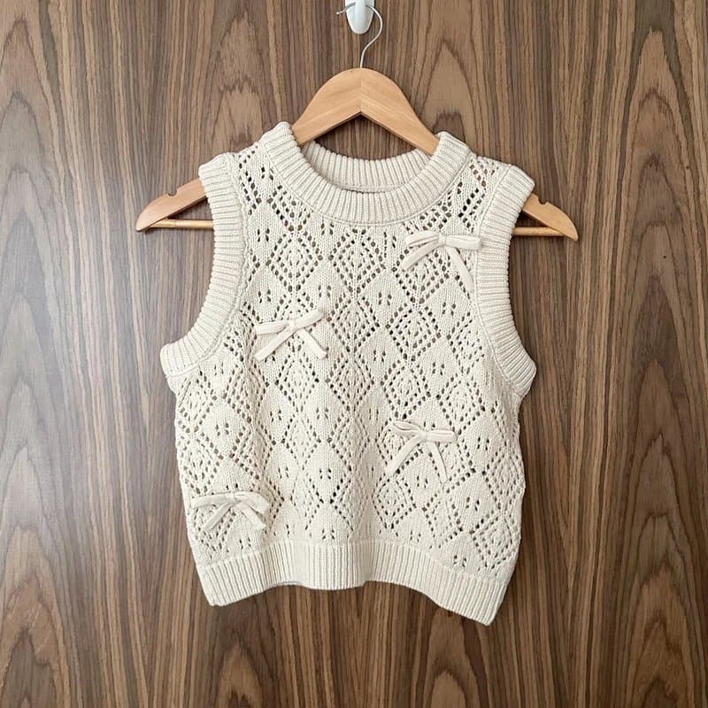 ASOS ASOS Cream Pointelle Bow Knitted Vest Tank Top Jumper XS