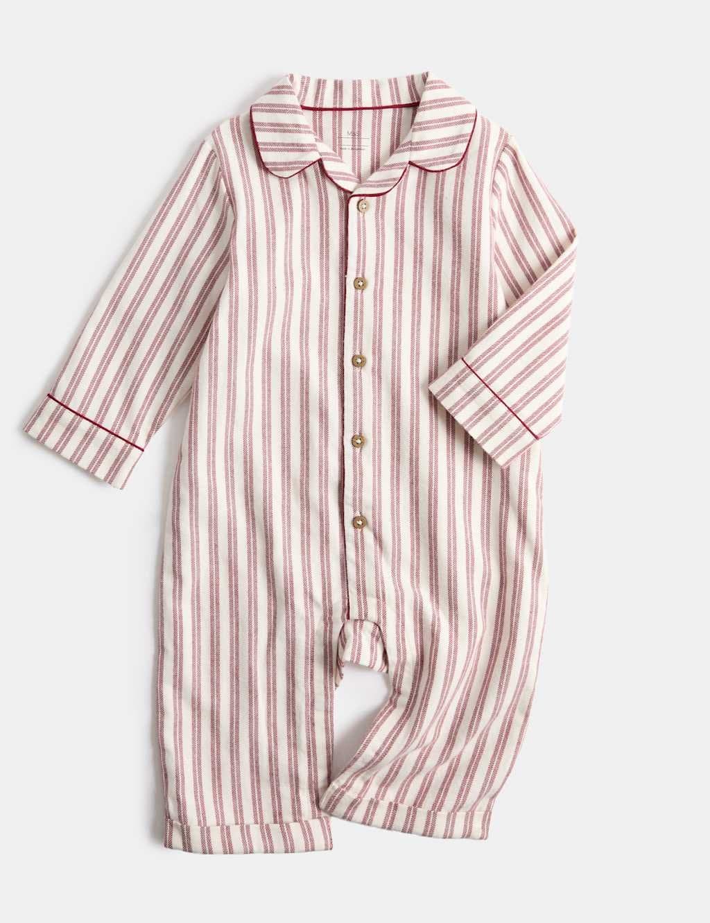 Marks & Spencer M&S Pure Cotton Striped Button Front Romper Cream Mix