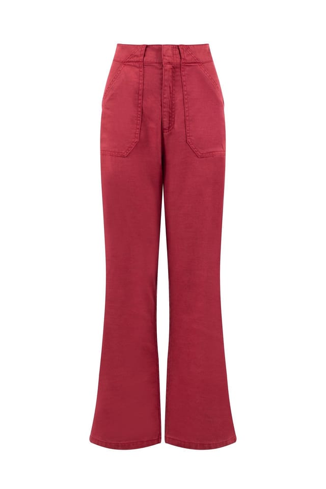 Weird Fish Weird Fish Women's Farida Wide Leg Trouser in Red - 2