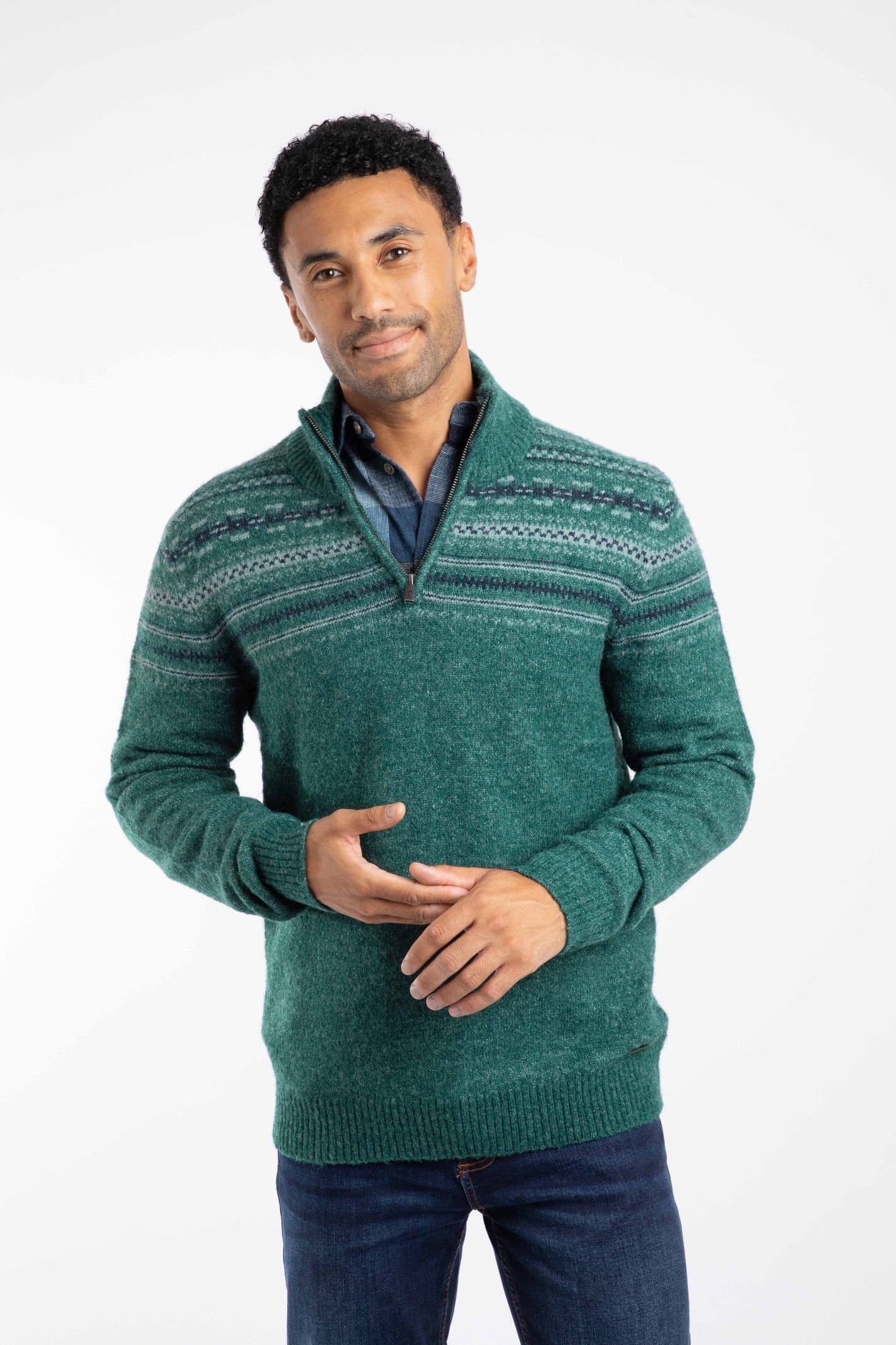 Weird Fish Weird Fish Men's Larner 1/4 Zip Fair Isle Jumper in Teal