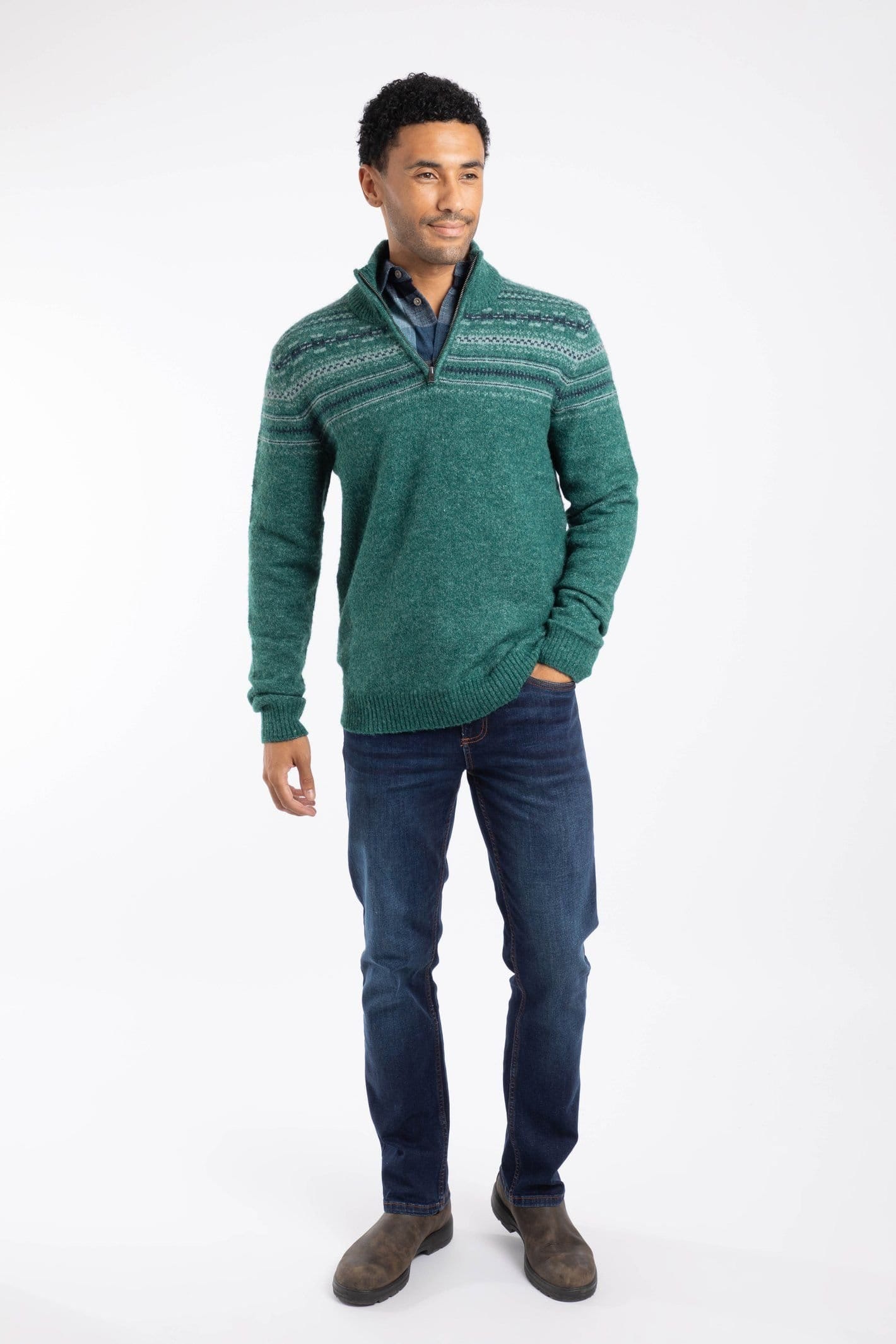 Weird Fish Weird Fish Men's Larner 1/4 Zip Fair Isle Jumper in Teal - 4