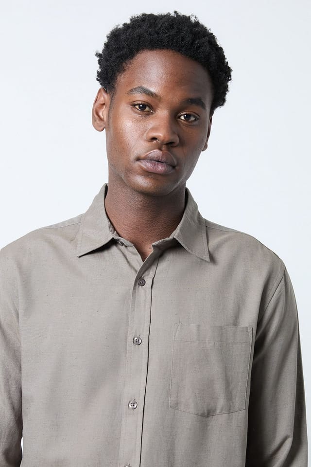 Burton Burton Men's Khaki Linen Blend Long Sleeve Shirt - 2