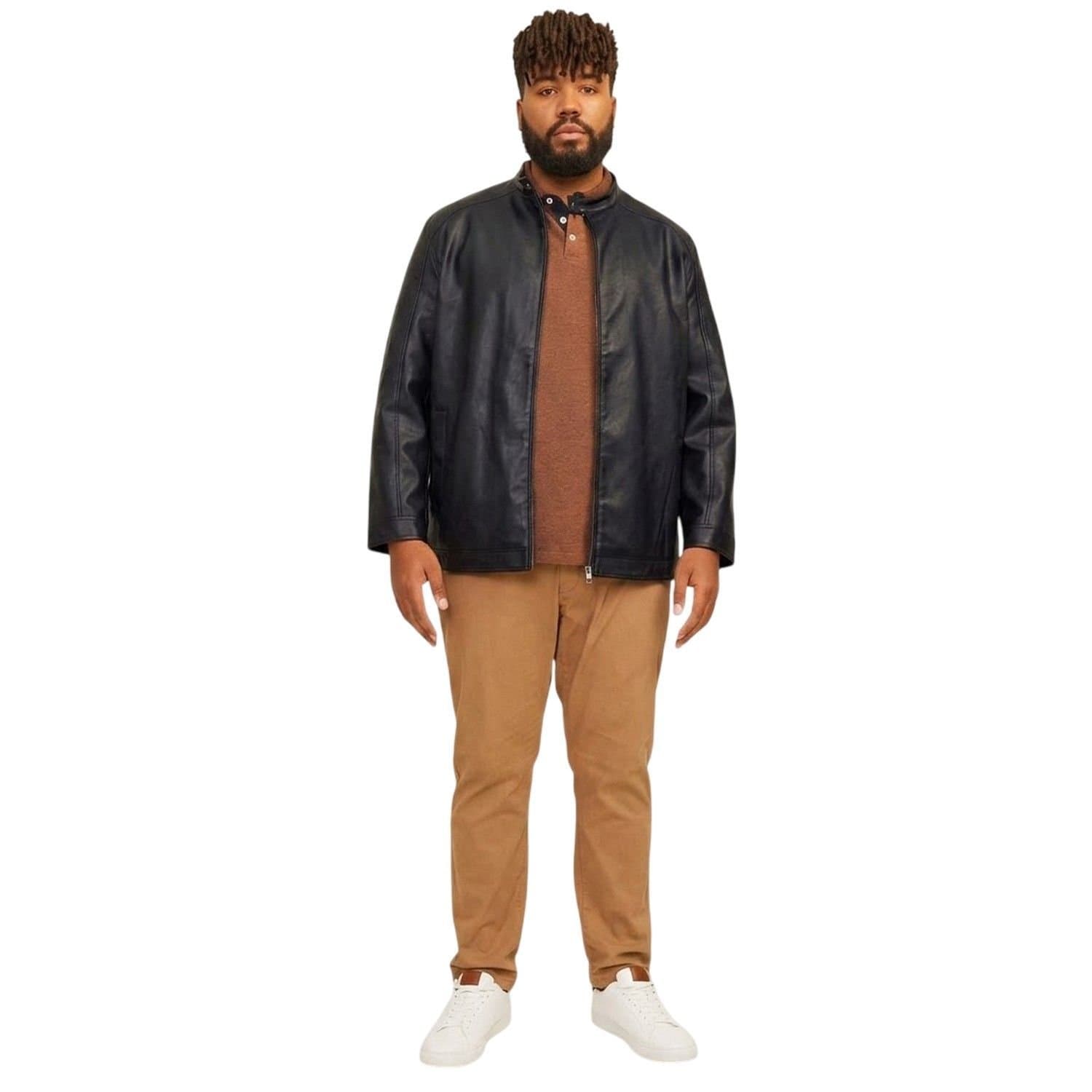 jack & jones Jack & Jones Men's PU Plus Biker Jacket in Black