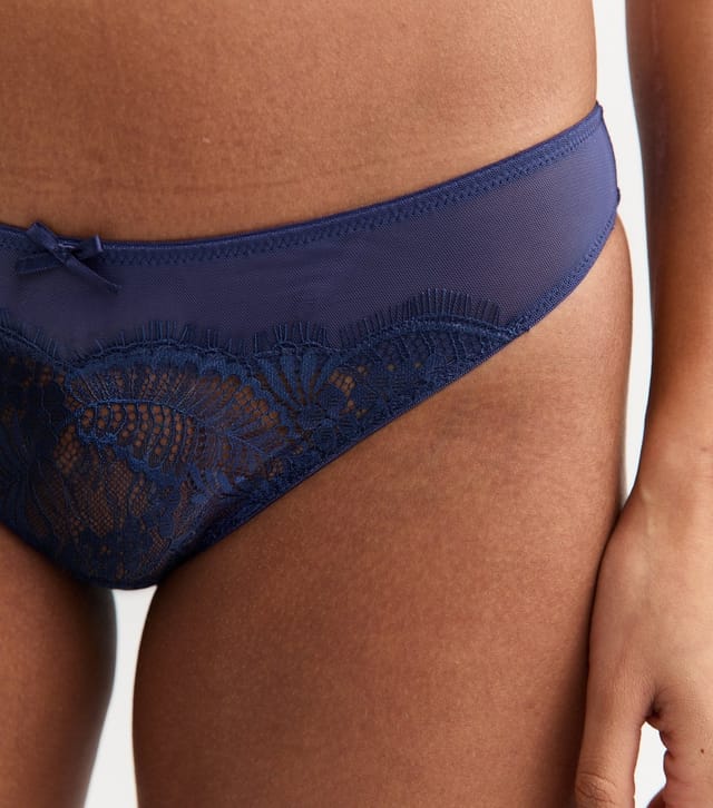 New Look Women's Blue Foiled Lace Mesh Brazilian Briefs New Look - 3
