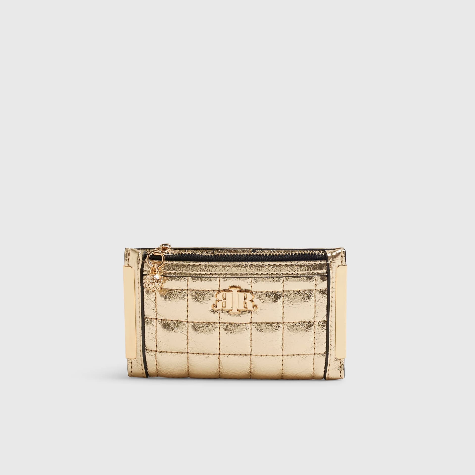 River Island River Island Womens Gold Quilted Mini Cardholder Fold Out Purse