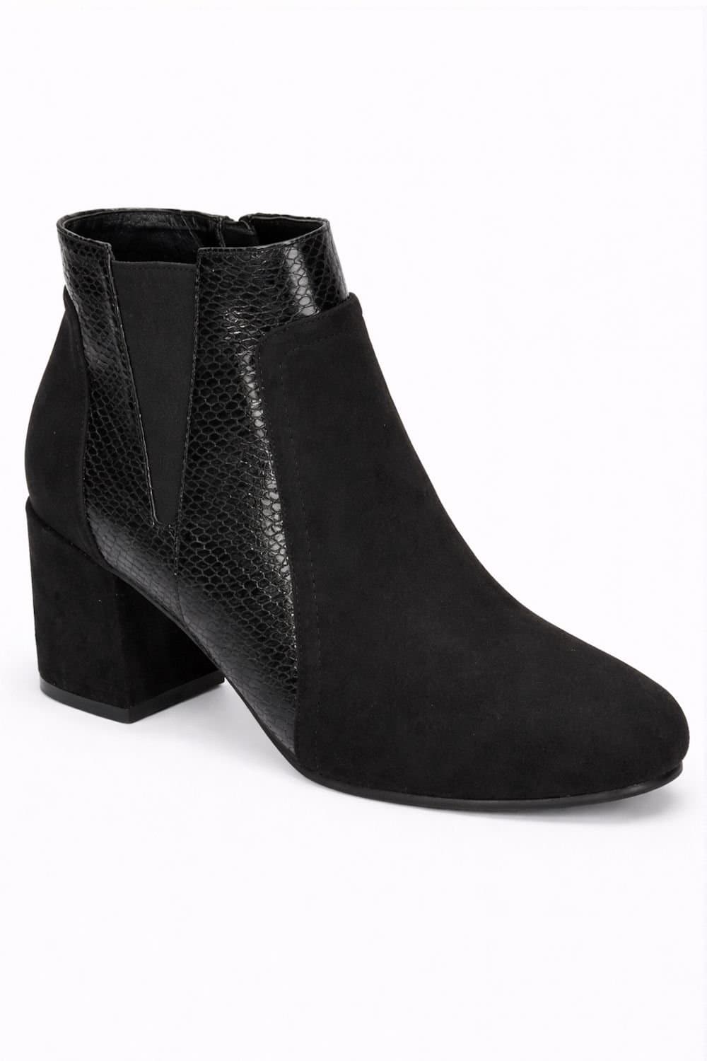 Spot On Spot On Women's Block Heel Ankle Boot with Textured Panel & Zip Fastening in Black