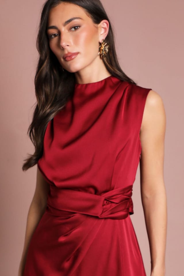 Coast Coast Women's Satin Midi Dress With Twist Waist in Raspberry - 2