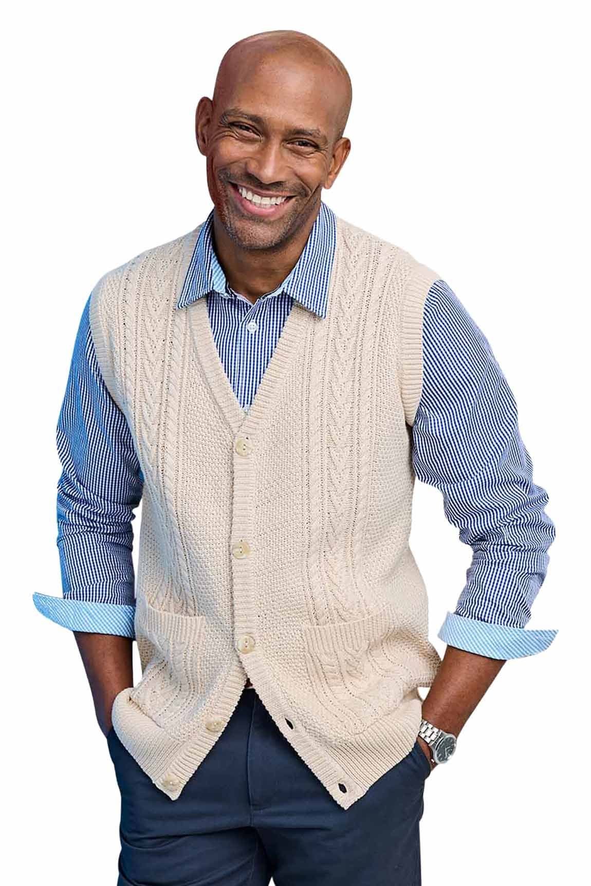 Tootal Tootal Men's Light Brown Cable Knit Sleeveless Jumper