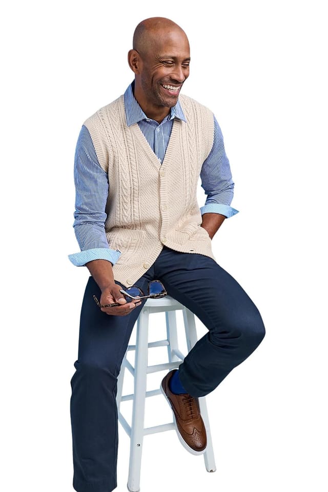 Tootal Tootal Men's Cable Knitted Waistcoat, Chunky Cotton Blend Sleeveless Jumper, Smart in Light Brown - 3