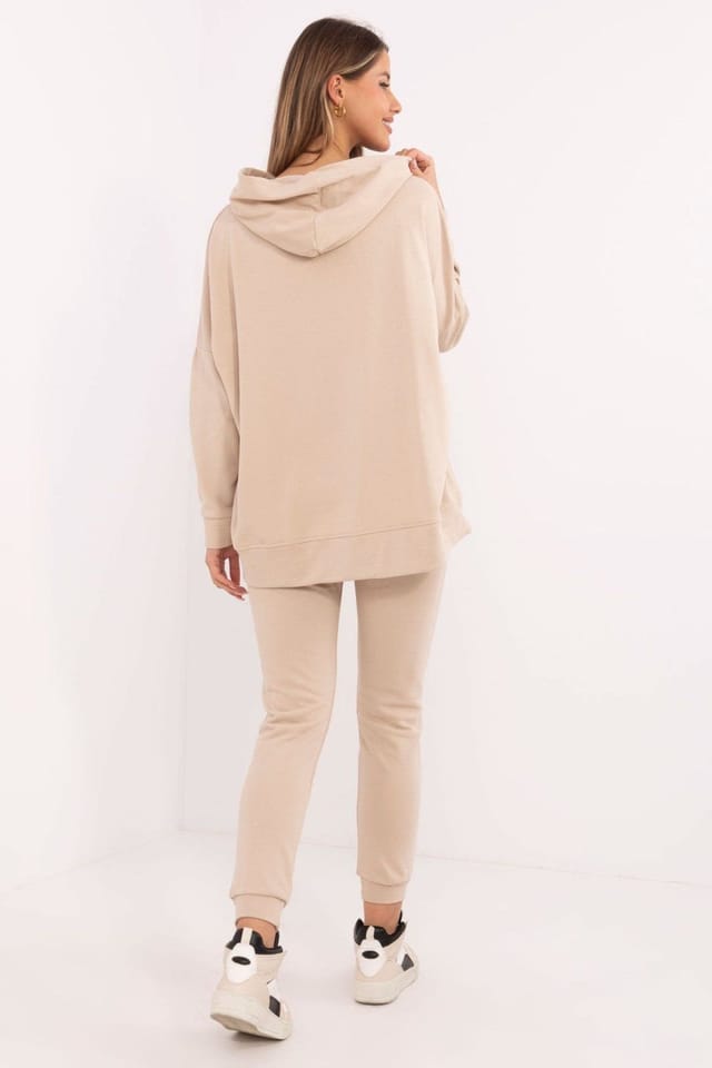 Love Lace Love Lace Women's Cotton Polyester Kangaroo Pocket Tracksuit Set Style 206124 in Beige - 3