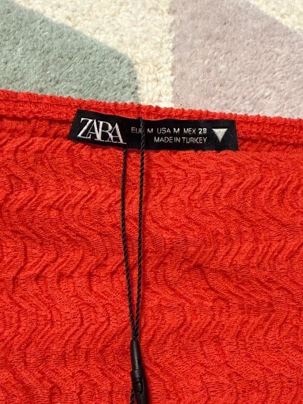 Zara Zara Brand New With Tags Red Textured Off-The-Shoulder Ruched Dress Size M