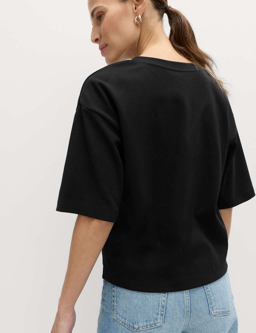 Marks & Spencer M&S Pure Cotton Heavyweight V-Neck Top Black - 2