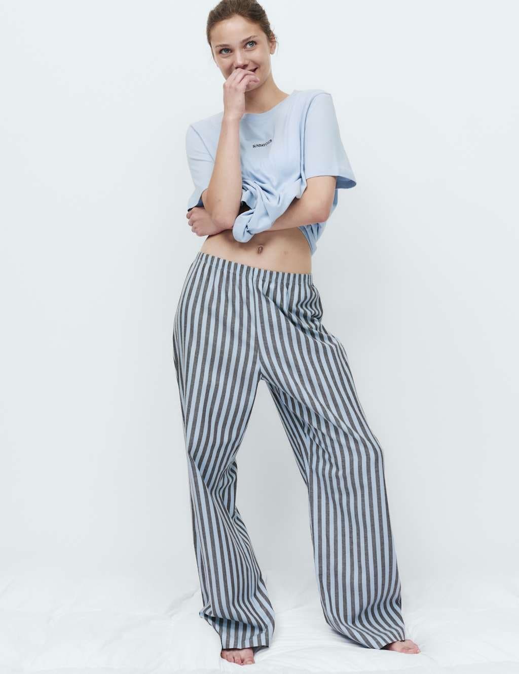 Marks & Spencer M&S Cotton Rich Printed Pyjama Set Blue Mix
