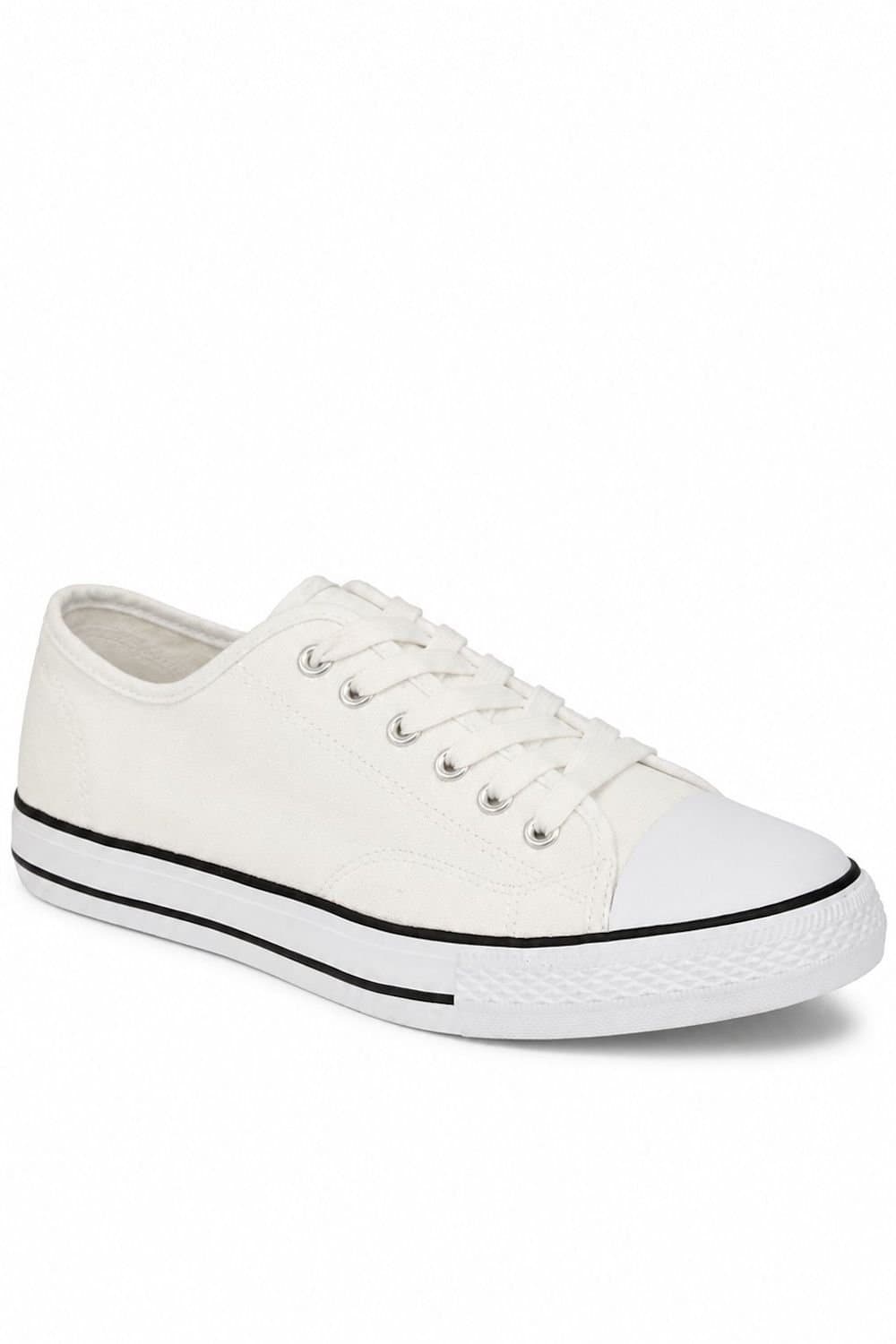 Spot On Spot On Men's Lace Up Canvas Plimsoll Trainers in Warm White