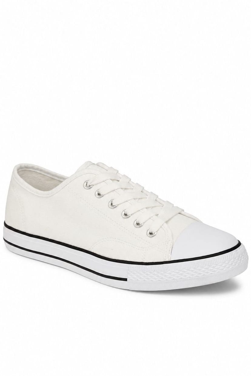 Spot On Spot On Men's Lace Up Canvas Plimsoll Trainers in Warm White - 1