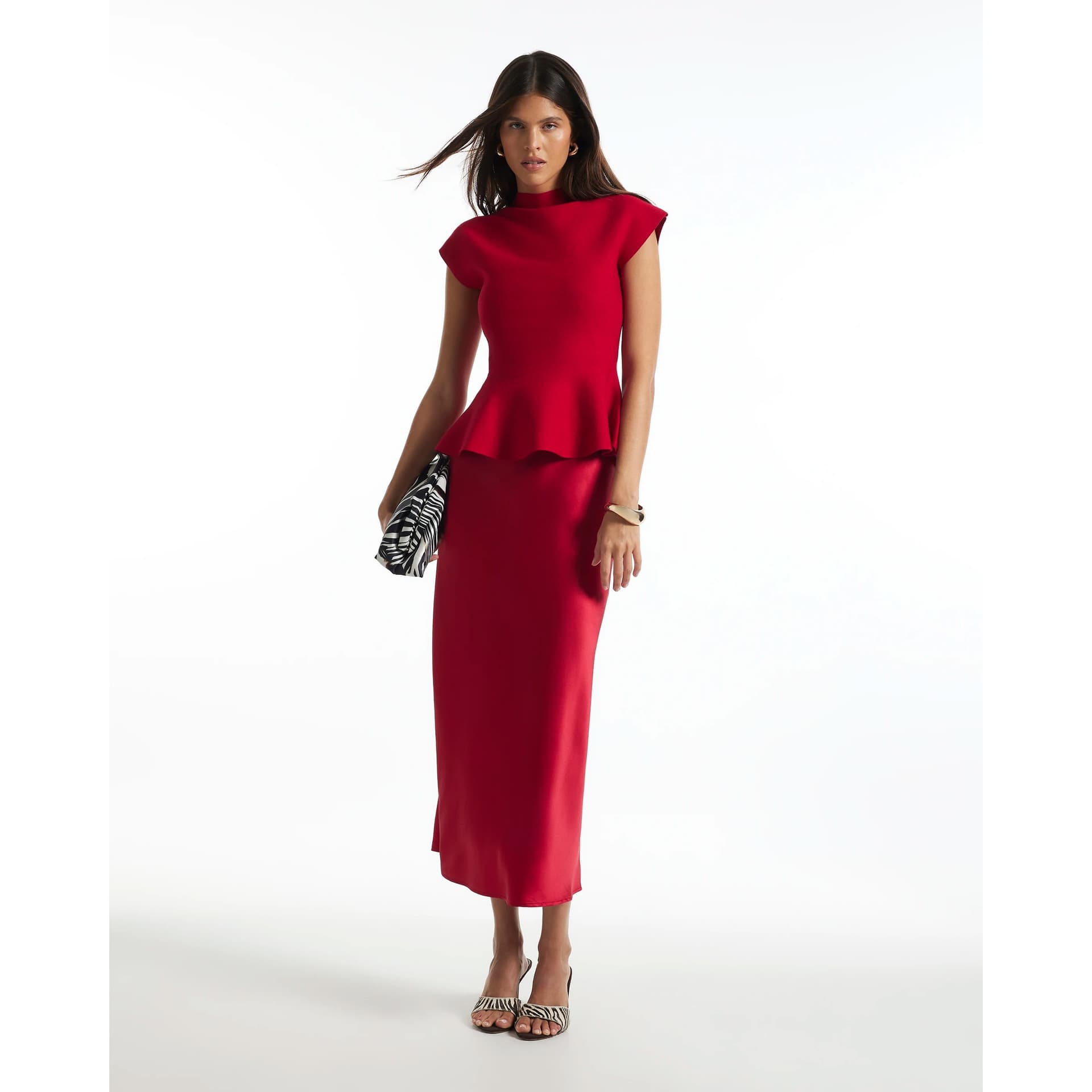 River Island River Island Womens Red Hybrid Satin Knit Peplum Maxi Dress