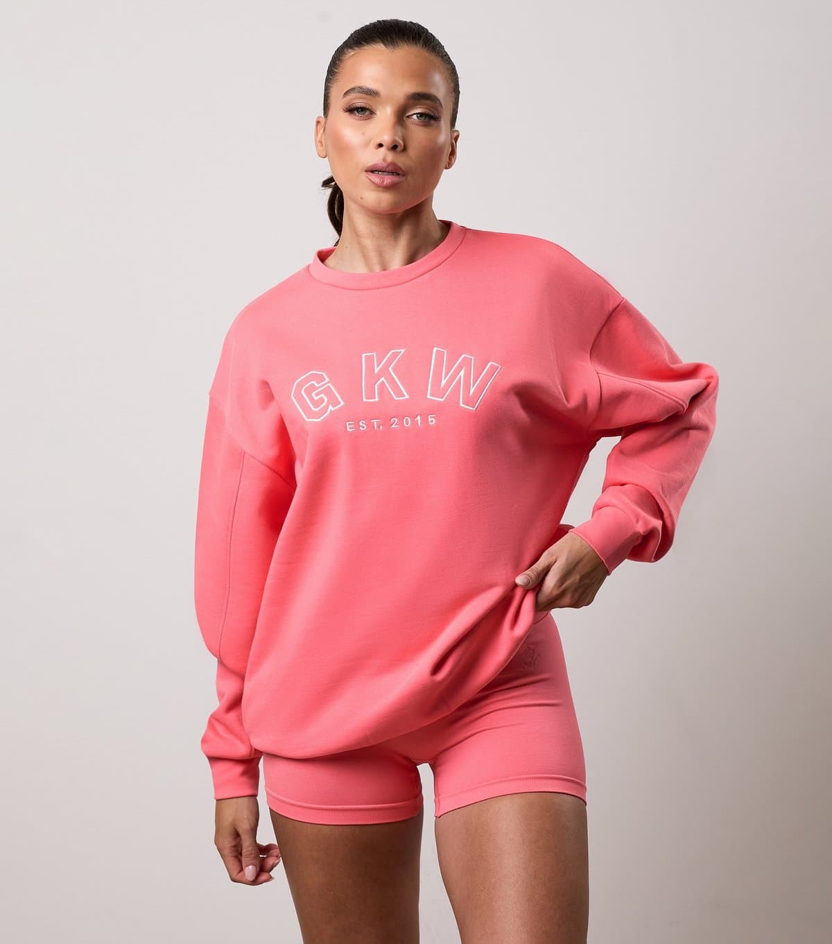 Gym King Women's Light Coral Logo Embroidered Oversized Crew Neck Sweatshirt Gym King New Look