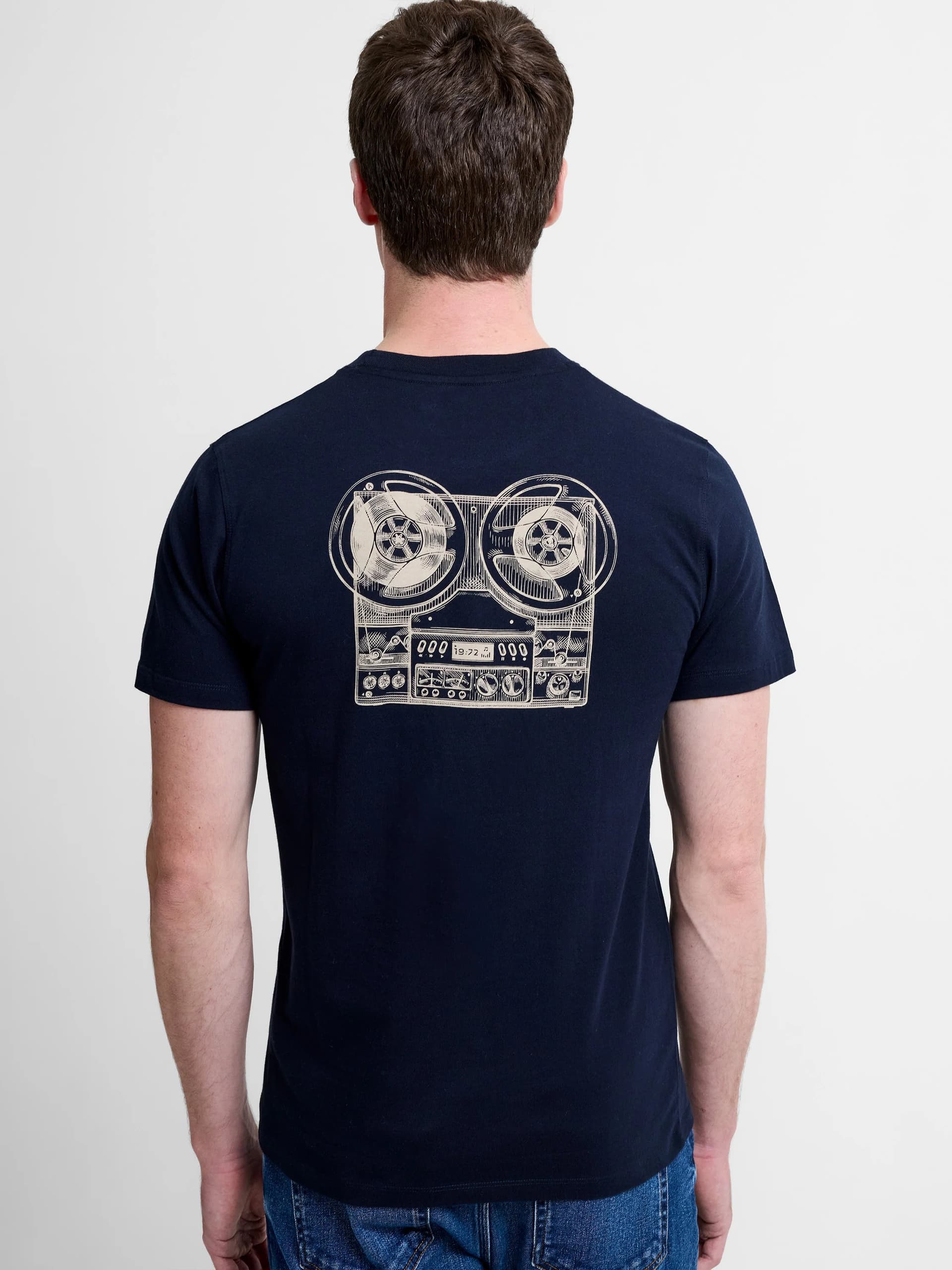 French Connection Short Sleeve Organic Audio Recorder Graphic T-Shirt Navy/Sand
