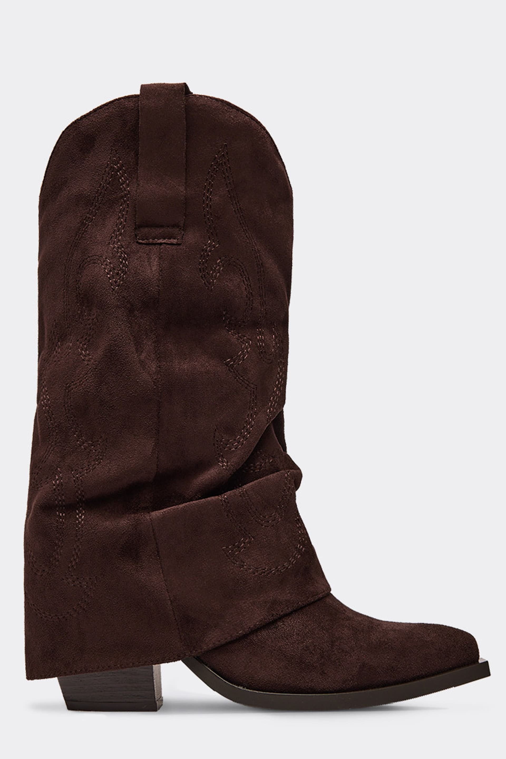 EGO EGO Women's Western Embroidered Faux Suede Block Heel Boots in Dark Brown