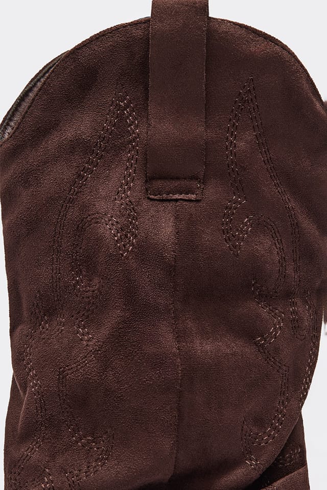 EGO EGO Women's Western Embroidered Faux Suede Block Heel Boots in Dark Brown - 2