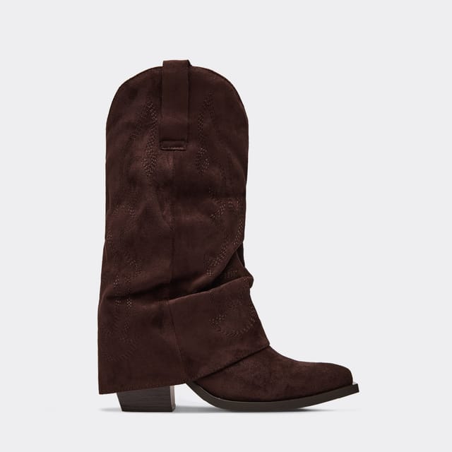 EGO EGO Women's Western Embroidered Faux Suede Block Heel Boots in Dark Brown - 3