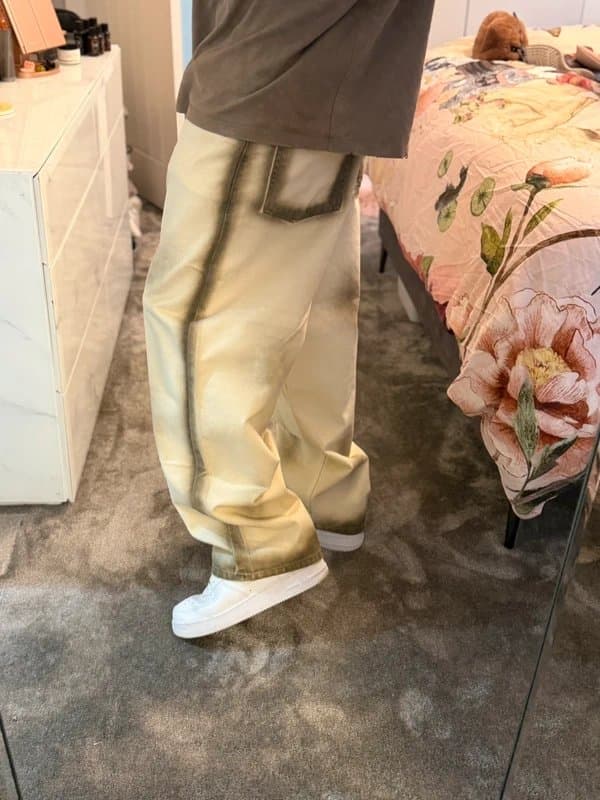 Bershka Bershka Baggy Jeans Rare Spray Wash Cream Fade Wide Leg Y2K W31