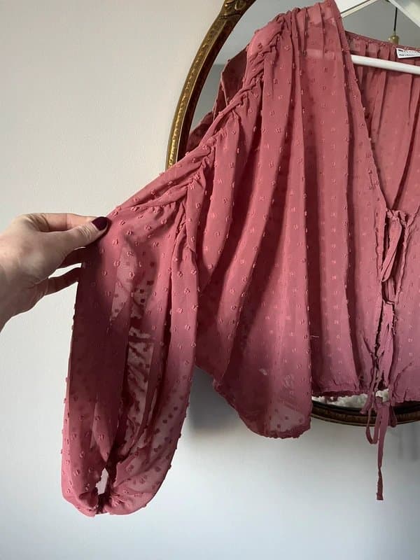 ASOS ASOS long sleeve gathered boho dobby tie top - dusty pink size 10