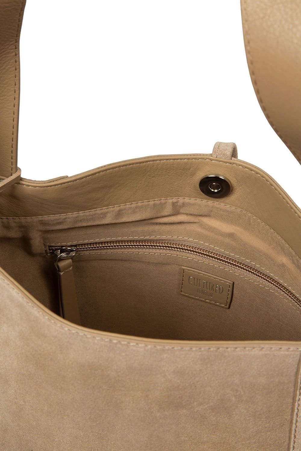 Cultured London Cultured London Women's 'Anitta' Suede Shoulder Bag in Beige - 4