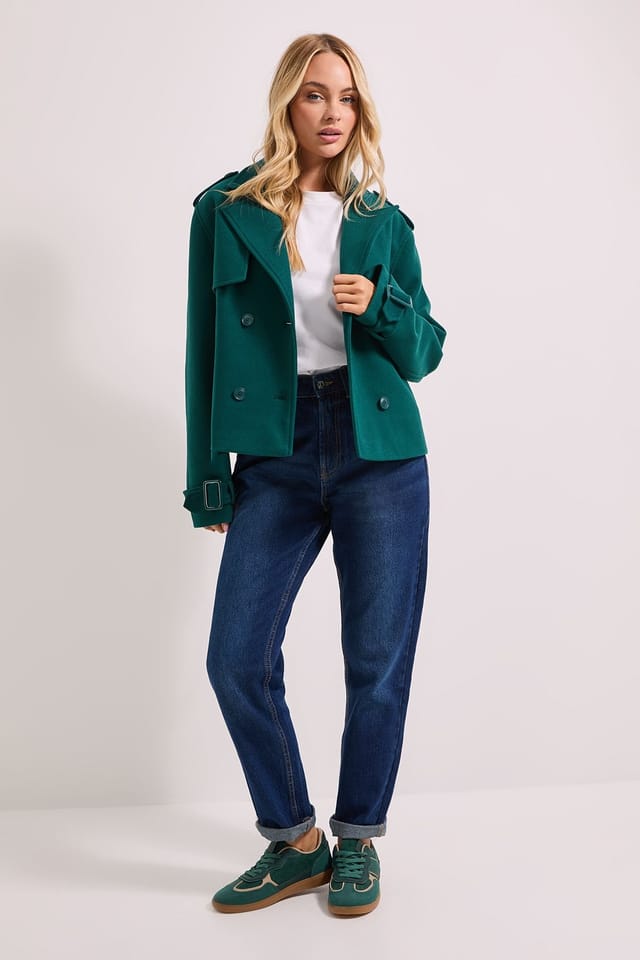 Dorothy Perkins Dorothy Perkins Women's Short Faux Wool Trench Coat in Forest - 2