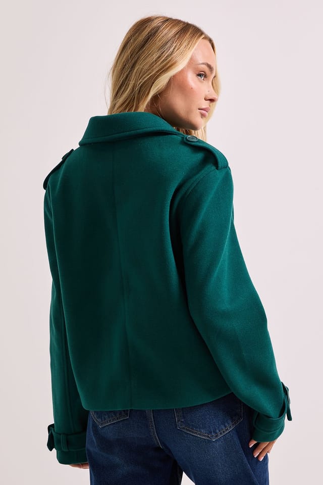 Dorothy Perkins Dorothy Perkins Women's Short Faux Wool Trench Coat in Forest - 3