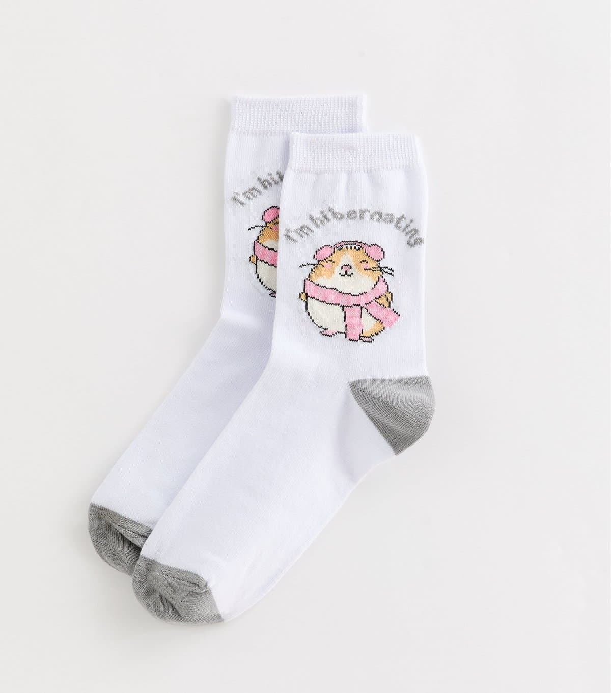 New Look Cream I'm Hibernating Hamster Patterned Ankle Socks New Look