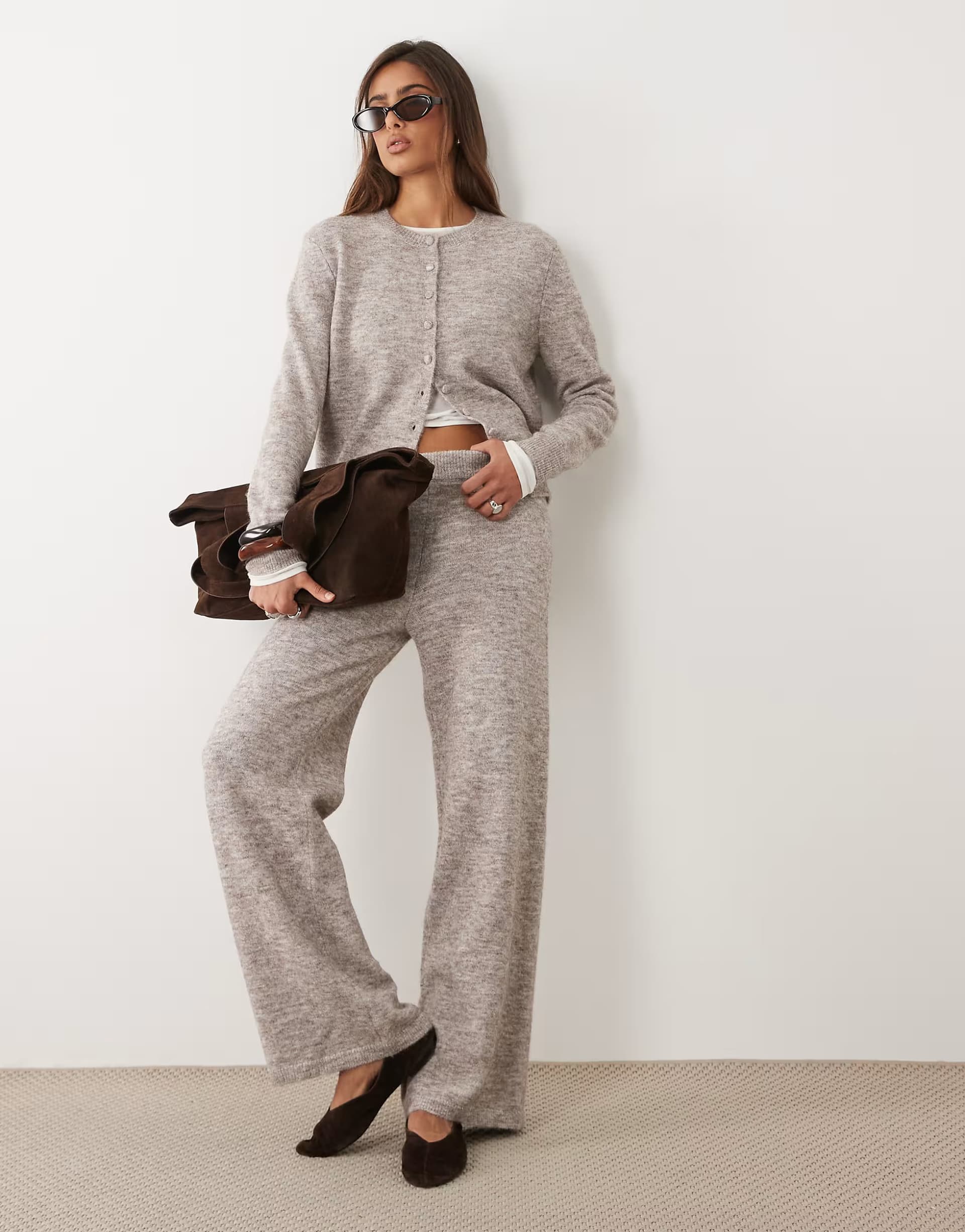 ASOS ASOS DESIGN wide leg trouser with wool co-ord in mushroom