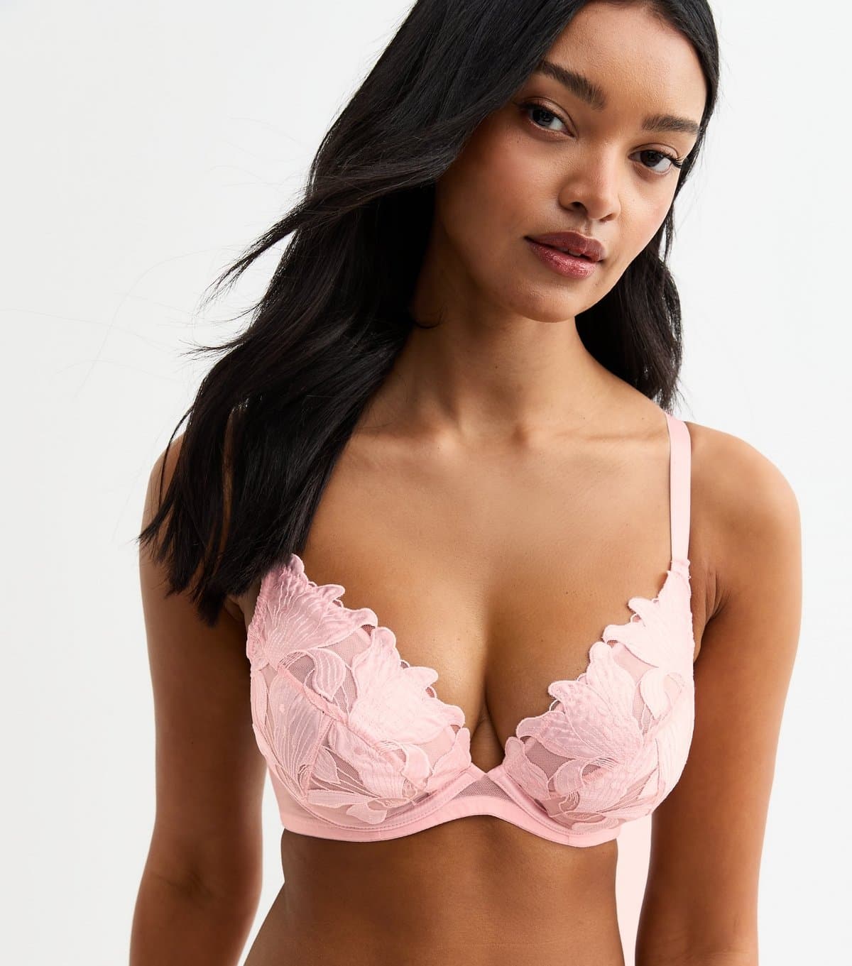 New Look Women's Pink DD+ Satin Floral Appliqued Non Padded Bra New Look