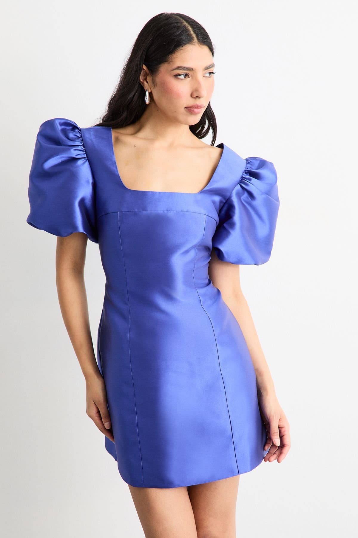 Warehouse Warehouse Women's Puff Sleeve A-Line Mini Dress in Blue