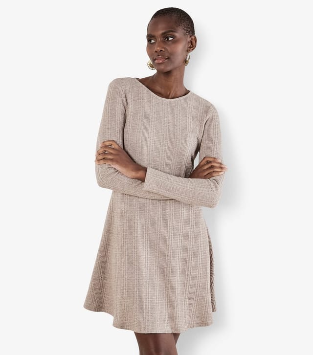 Apricot Women's Stone Waffle Stripe Long Sleeve Dress Apricot New Look - 2