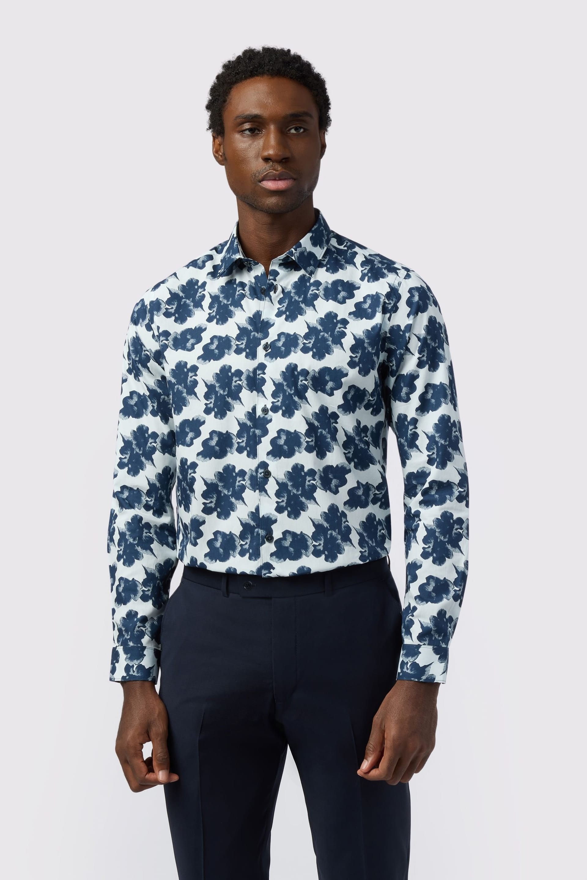 Ted Baker Men's Slim Fit Dark Botanical Single Cuff Shirt In Blue