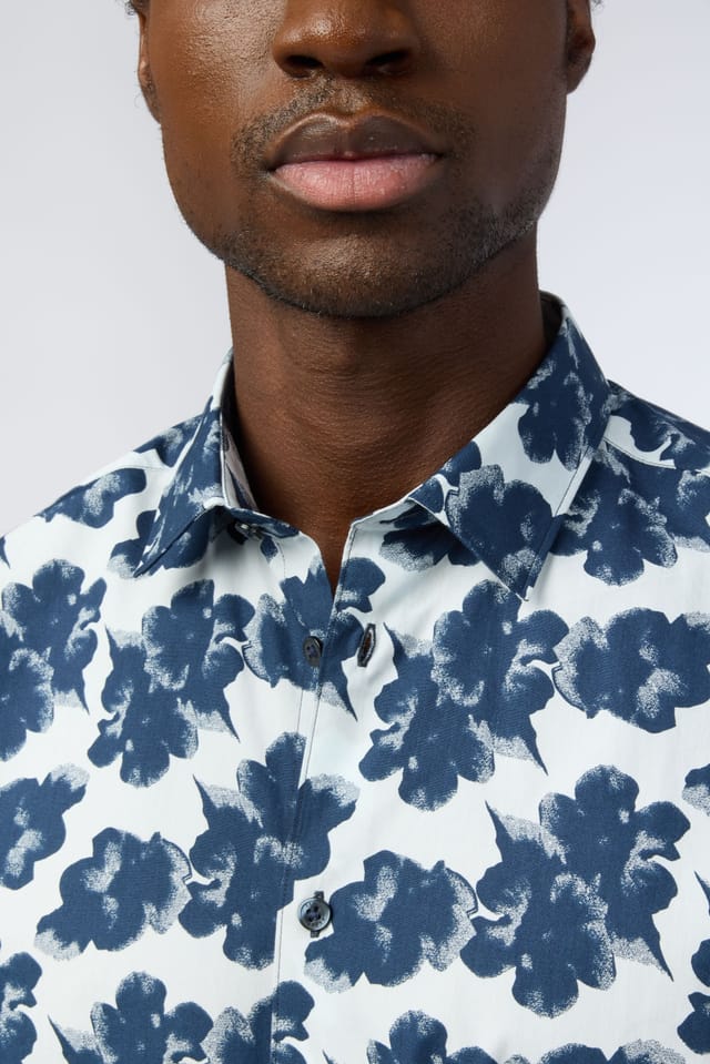 Ted Baker Ted Baker Men's Slim Fit Dark Botanical Single Cuff Shirt in Blue - 2