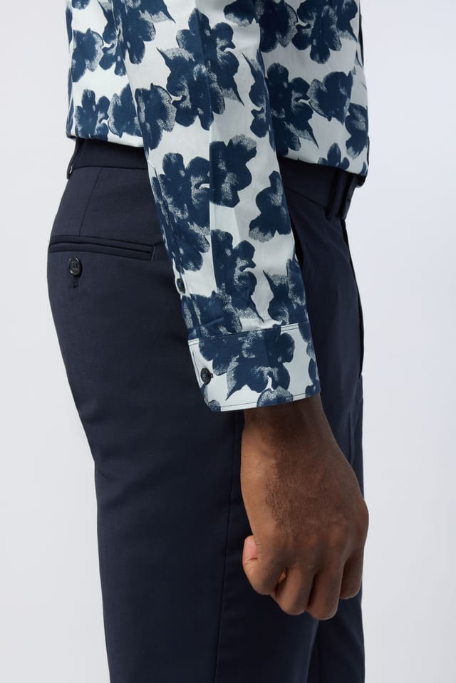 Ted Baker Ted Baker Men's Slim Fit Dark Botanical Single Cuff Shirt in Blue - 3