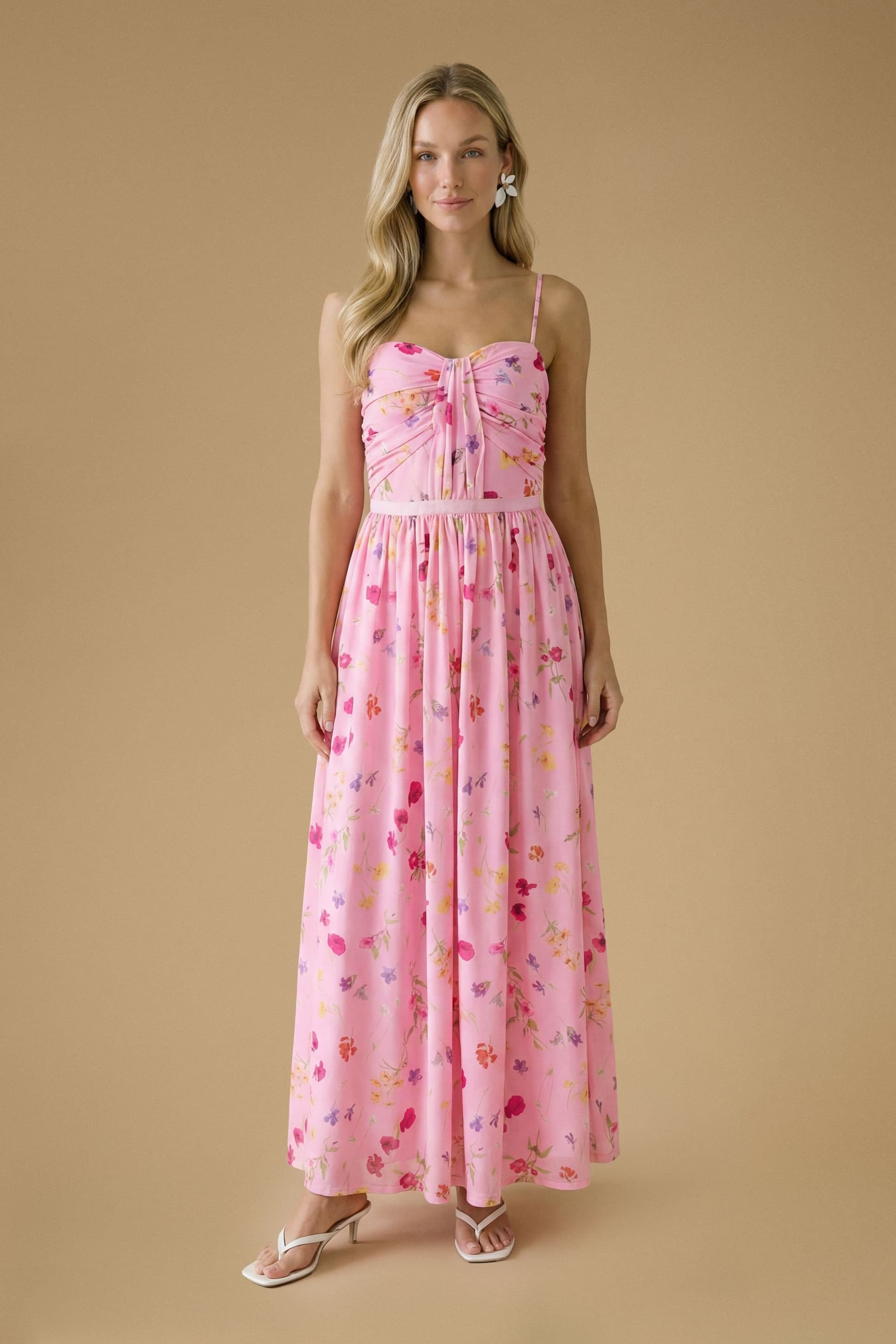 Oasis Oasis Women's Wildflower Mesh Bandeau Maxi Dress in Pink