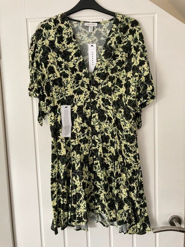 Topshop Green Floral Print Mini Dress