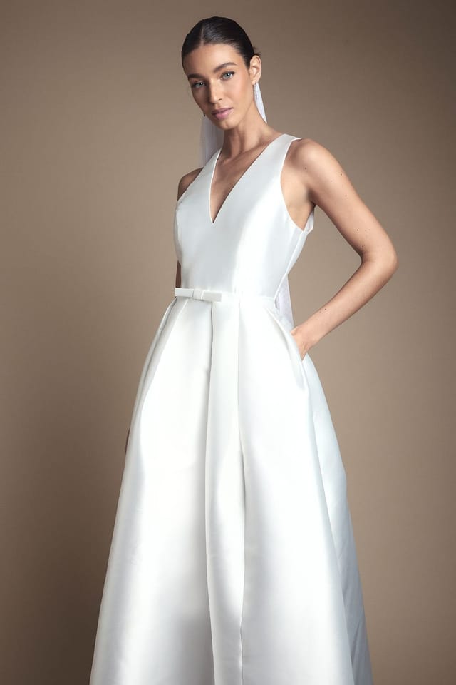 Coast Coast Women's Honoured Plunge Neck Bow Waist Maxi Wedding Dress With Pockets in Ivory - 2